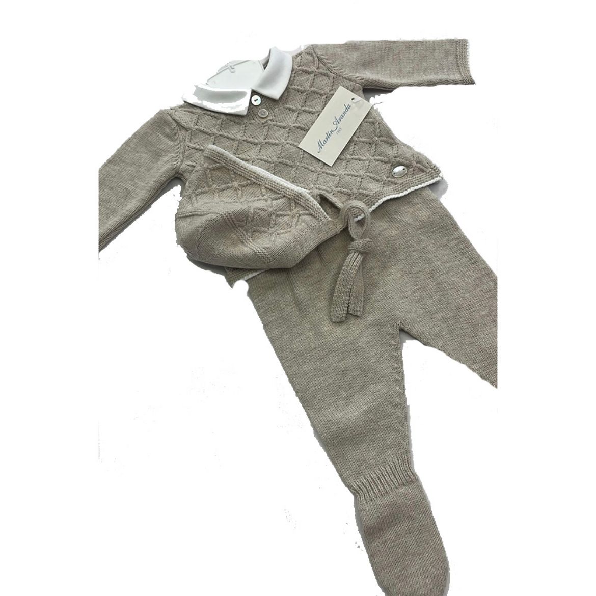 Picture of Martin Aranda Baby Boys Beige Knit Set With Hat
