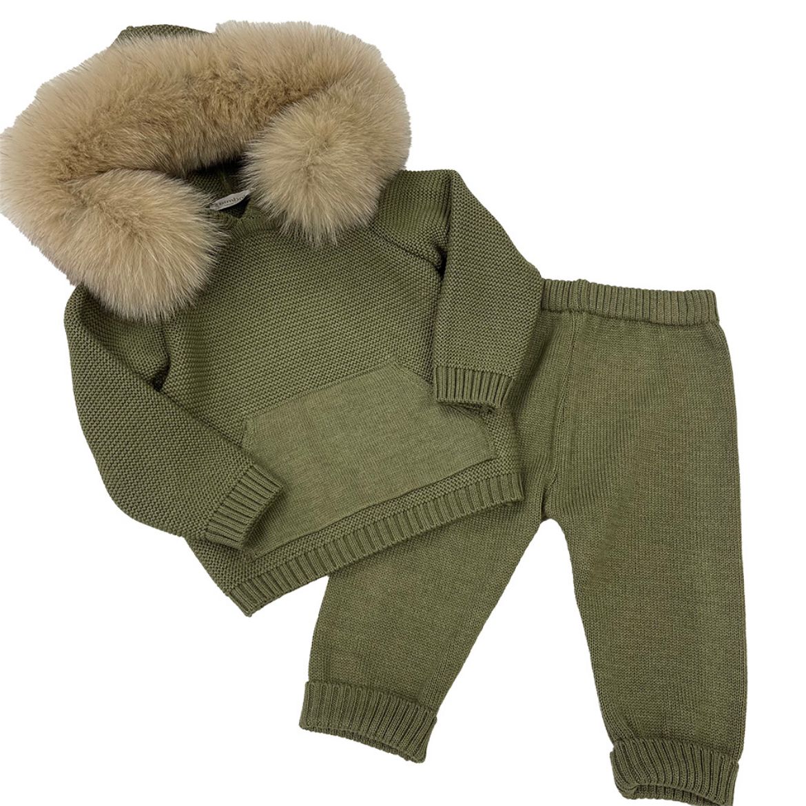 Picture of Bimbalo Boys Green Knitted Tracksuit with Fur Hood