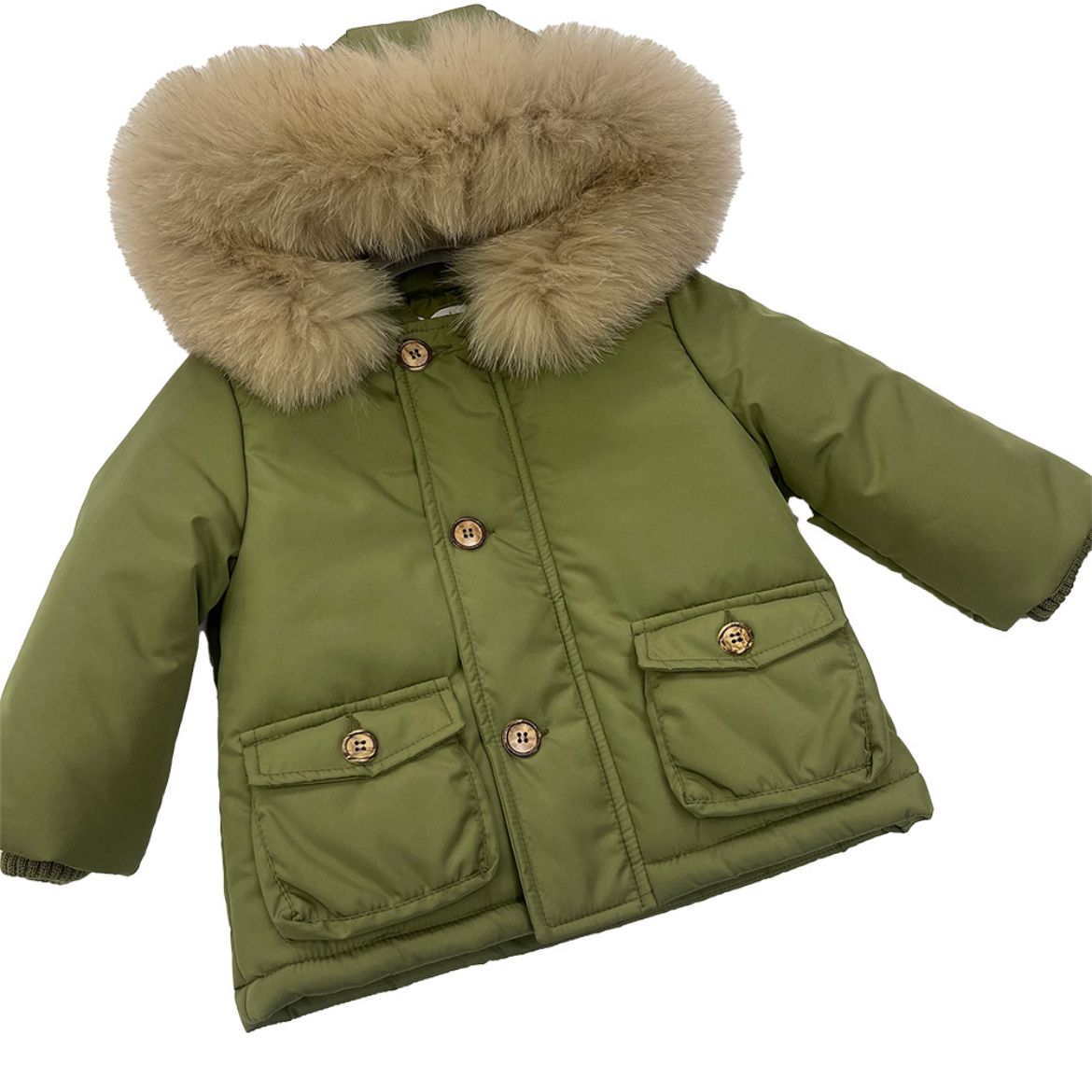 Picture of Bimbalo Boys Green Coat with Fur Hood