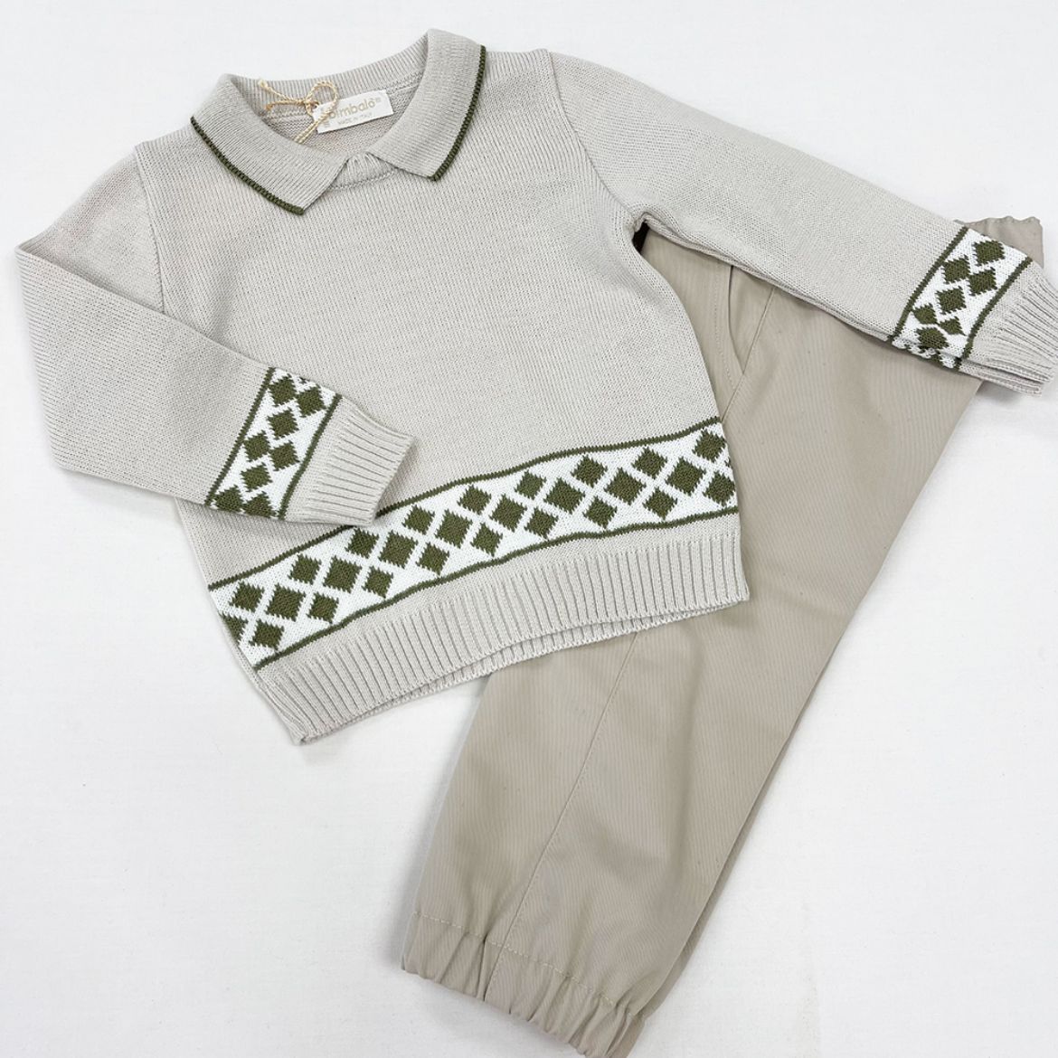 Picture of Bimbalo Boys Beige & Green Knitted Jumper with Pants