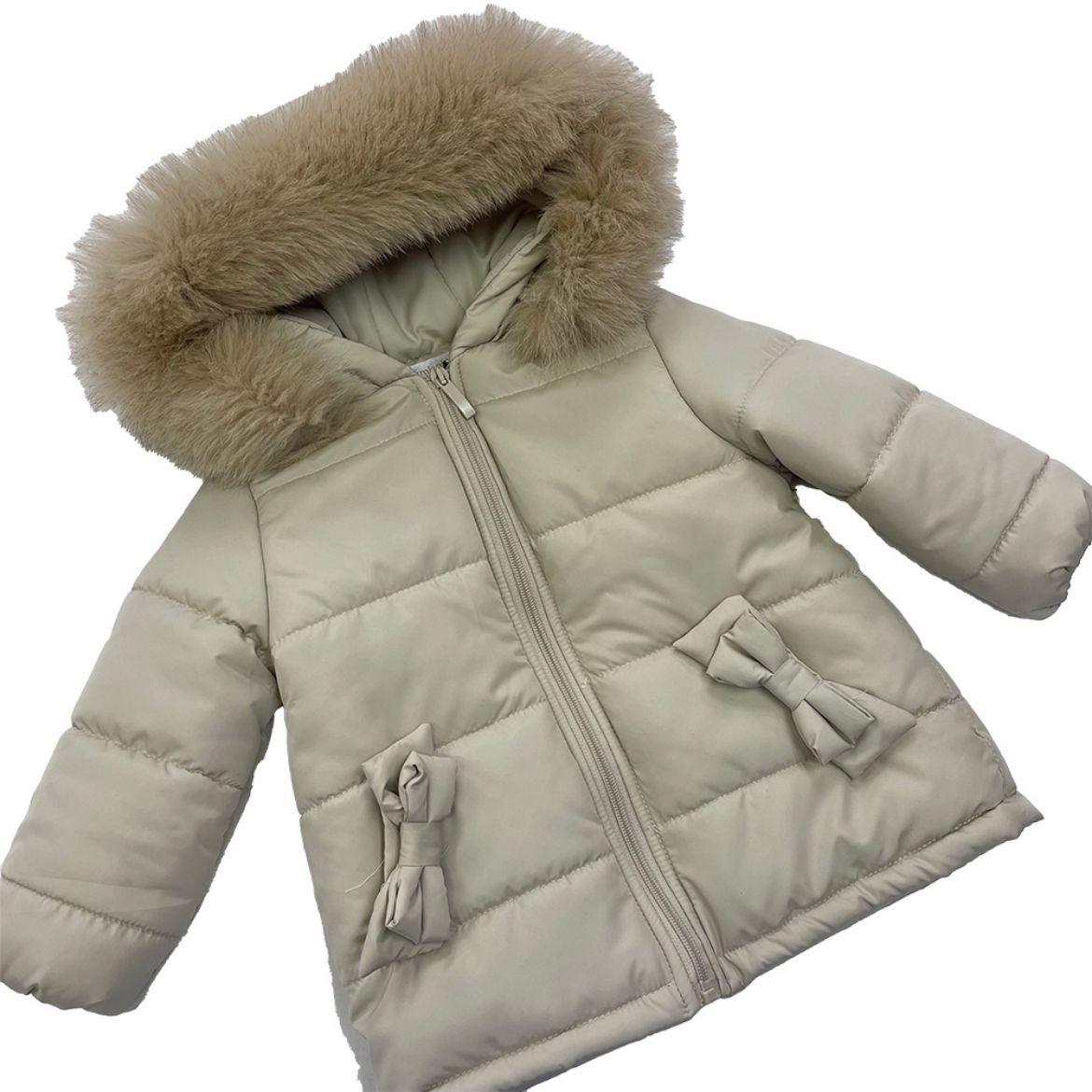 Picture of Bimbalo Girls Beige Coat with Fur Hood