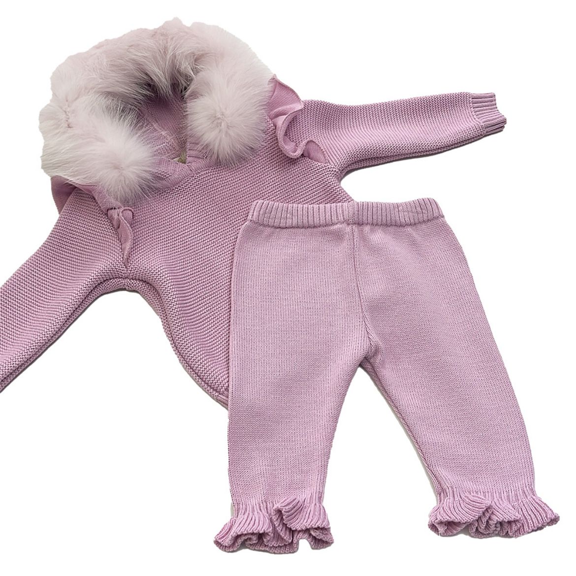 Picture of Bimbalo Girls Lilac Knitted Tracksuit with Fur Hood