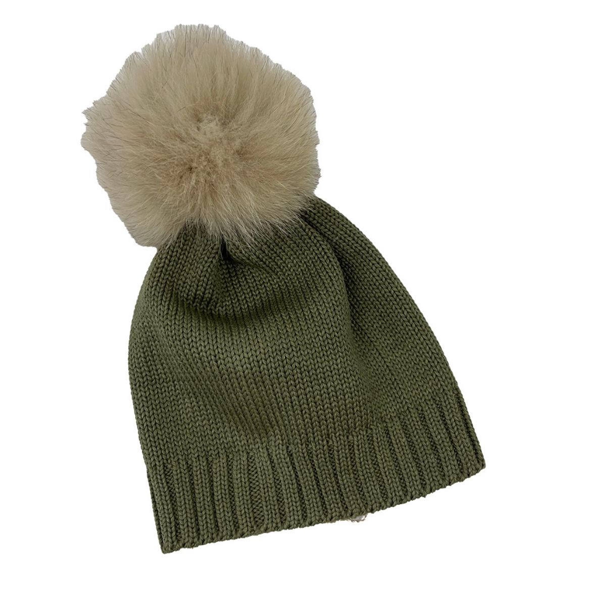 Picture of Bimbalo Boys Green Knitted Hat with Fur Pom
