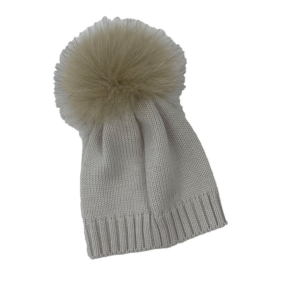 Picture of Bimbalo Boys Beige Knitted Hat with Fur Pom