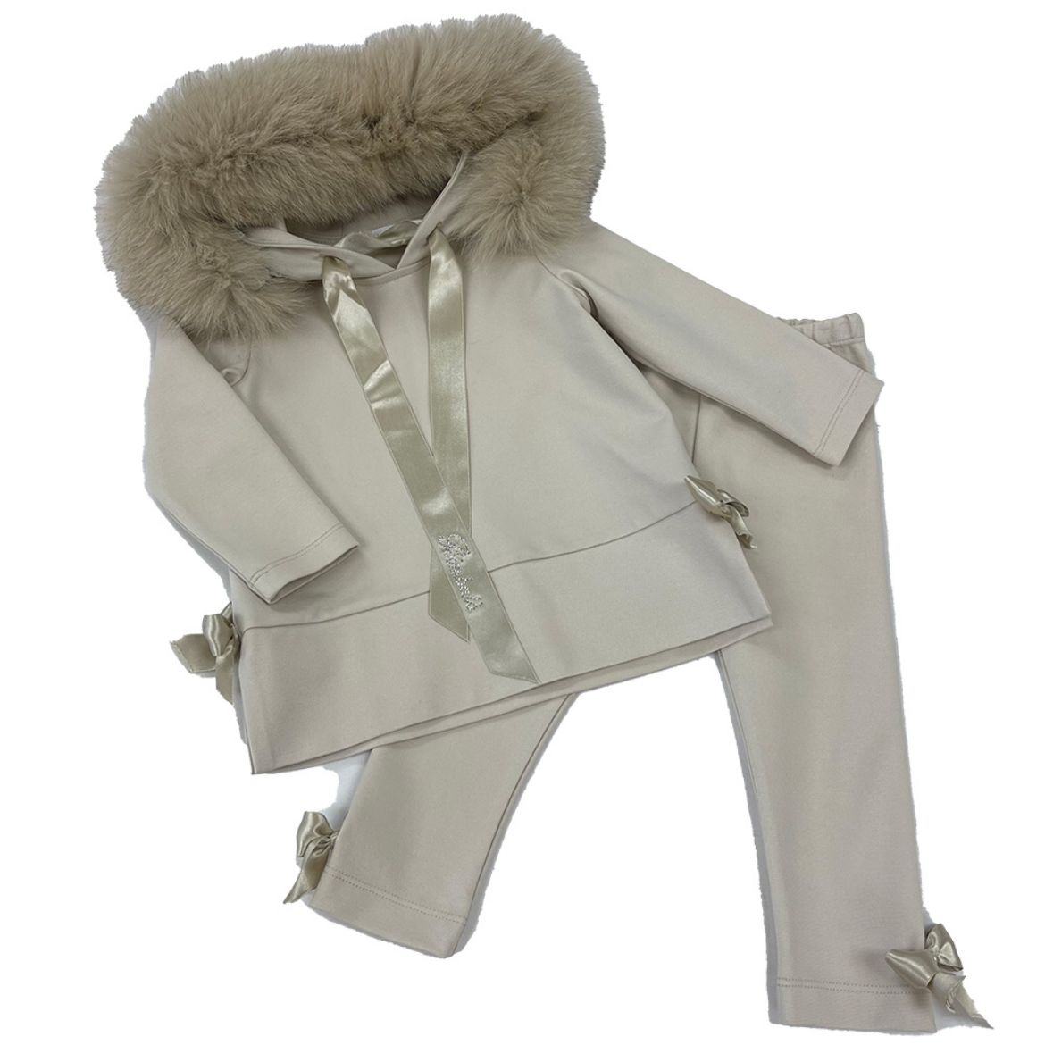 Picture of Bimbalo Girls Beige Tracksuit with Fur Hood 