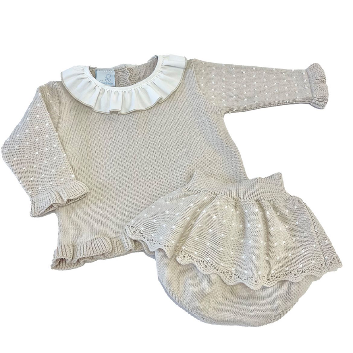 Picture of Granlei Girls Knitted Beige Spotted Set