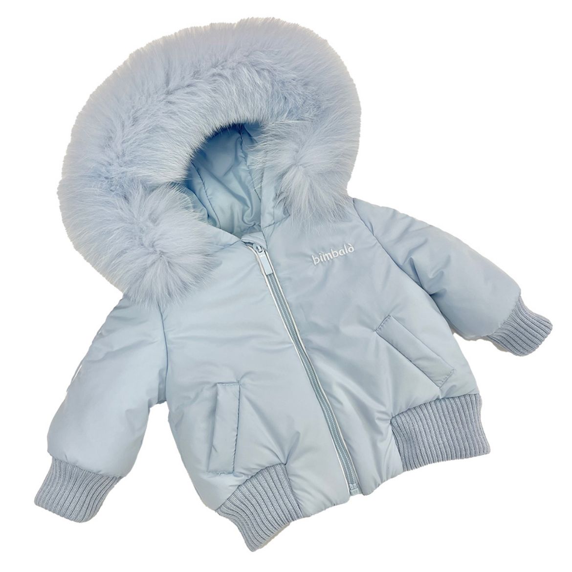 Picture of Bimbalo Boys Blue Bomber Coat with Fur Hood