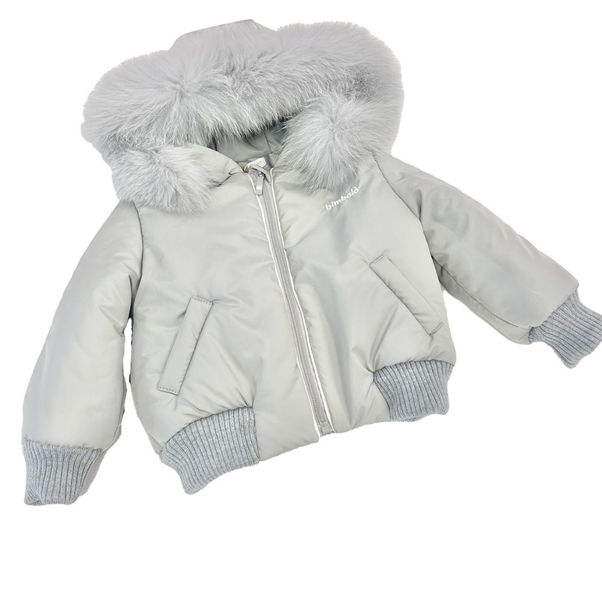 Picture of Bimbalo Boys Grey Bomber Coat with Fur Hood