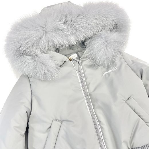 Picture of Bimbalo Boys Grey Bomber Coat with Fur Hood