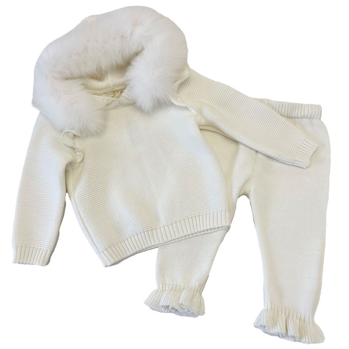 Picture of Bimbalo Girls Cream Knitted Tracksuit with Fur Hood