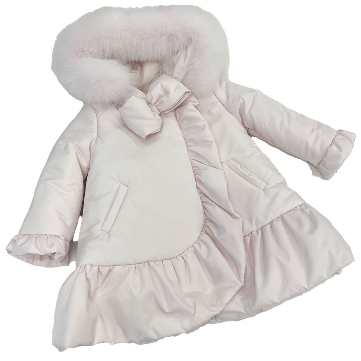 Picture of Bimbalo Girls Pink Bow Coat with Fur Hood