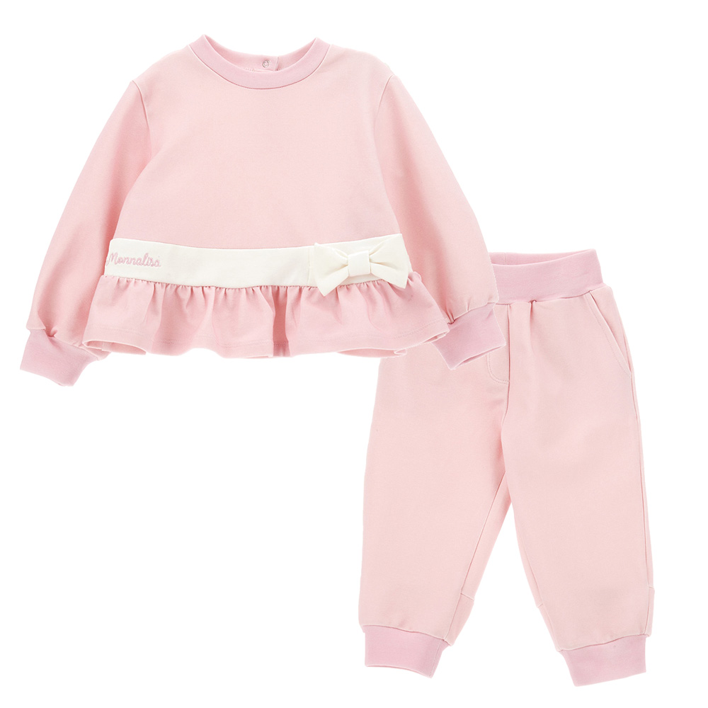 Monnalisa Baby Girls Pink Tracksuit with Bow. Melanie Louise Childrens Designer Wear