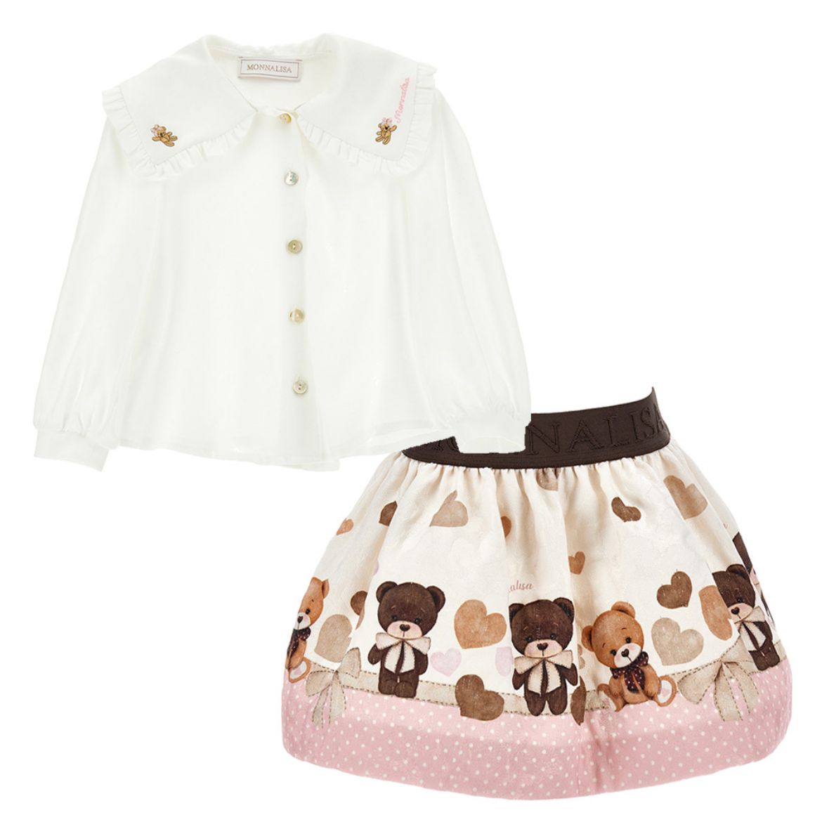Picture of Monnalisa Baby Girls Cream Shirt & Teddy Skirt