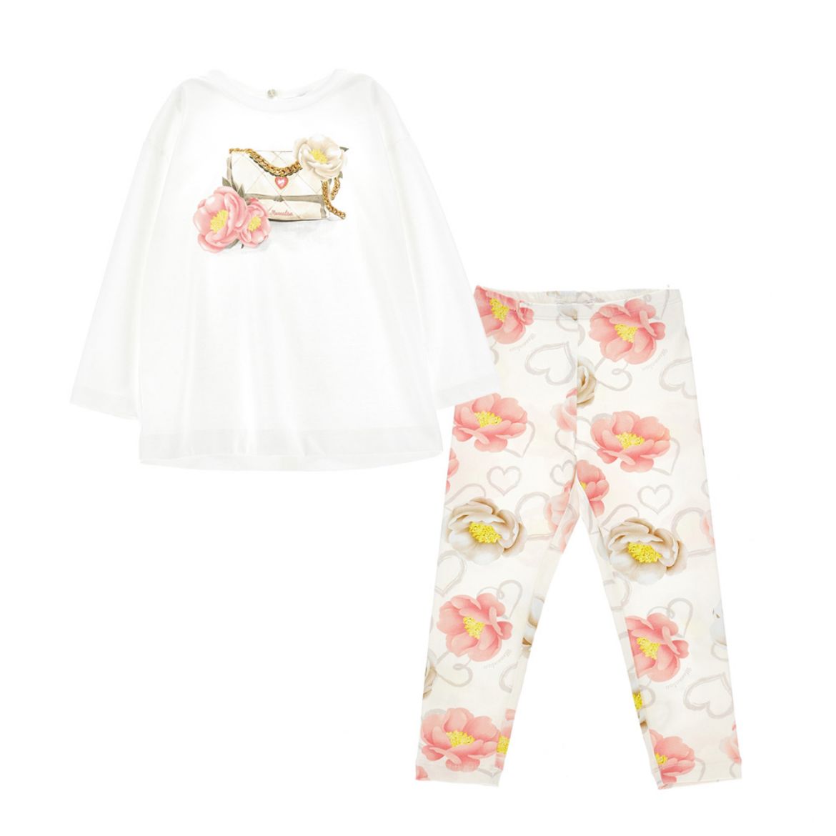 Picture of Monnalisa Girls Cream Printed Flower Legging Set