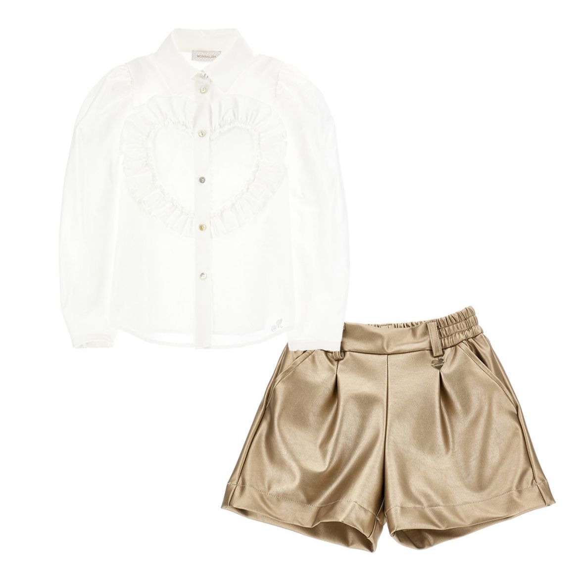Picture of Monnalisa Girls White Shirt & Gold Shorts Set