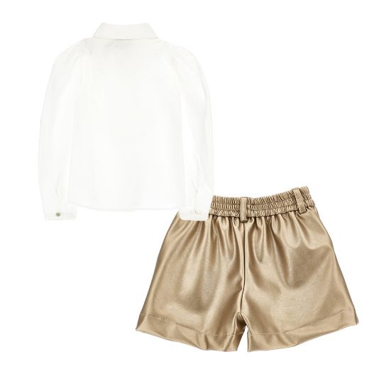 Picture of Monnalisa Girls White Shirt & Gold Shorts Set