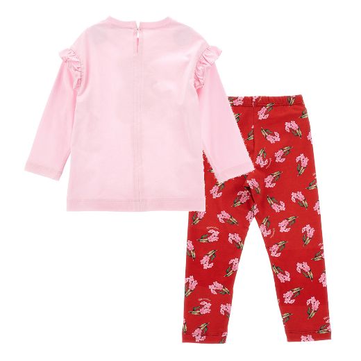 Picture of Monnalisa Girls Pink Teddy Top & Red Flower Print Leggings Set