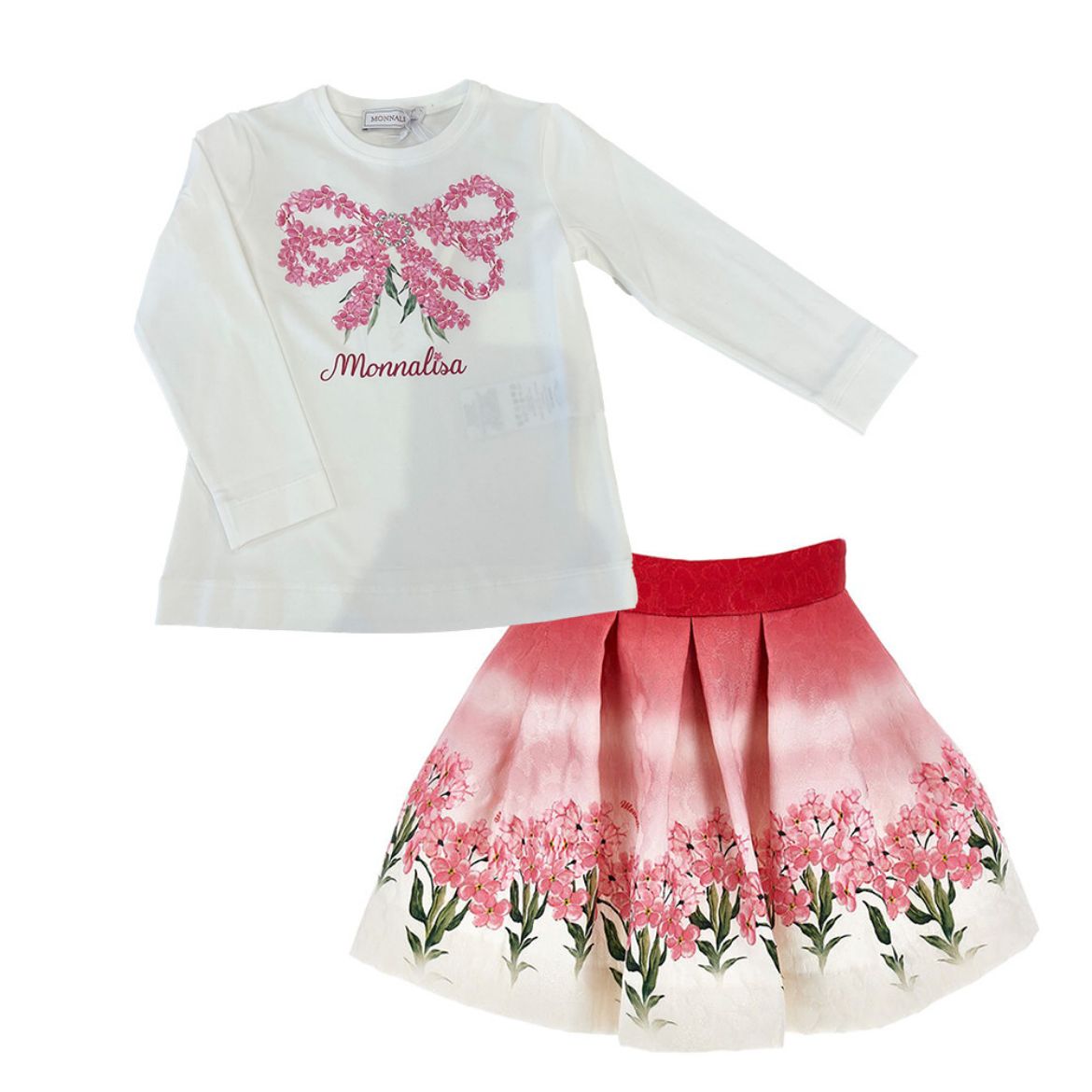 Picture of Monnalisa Girls Pink Top & Flower Skirt Set