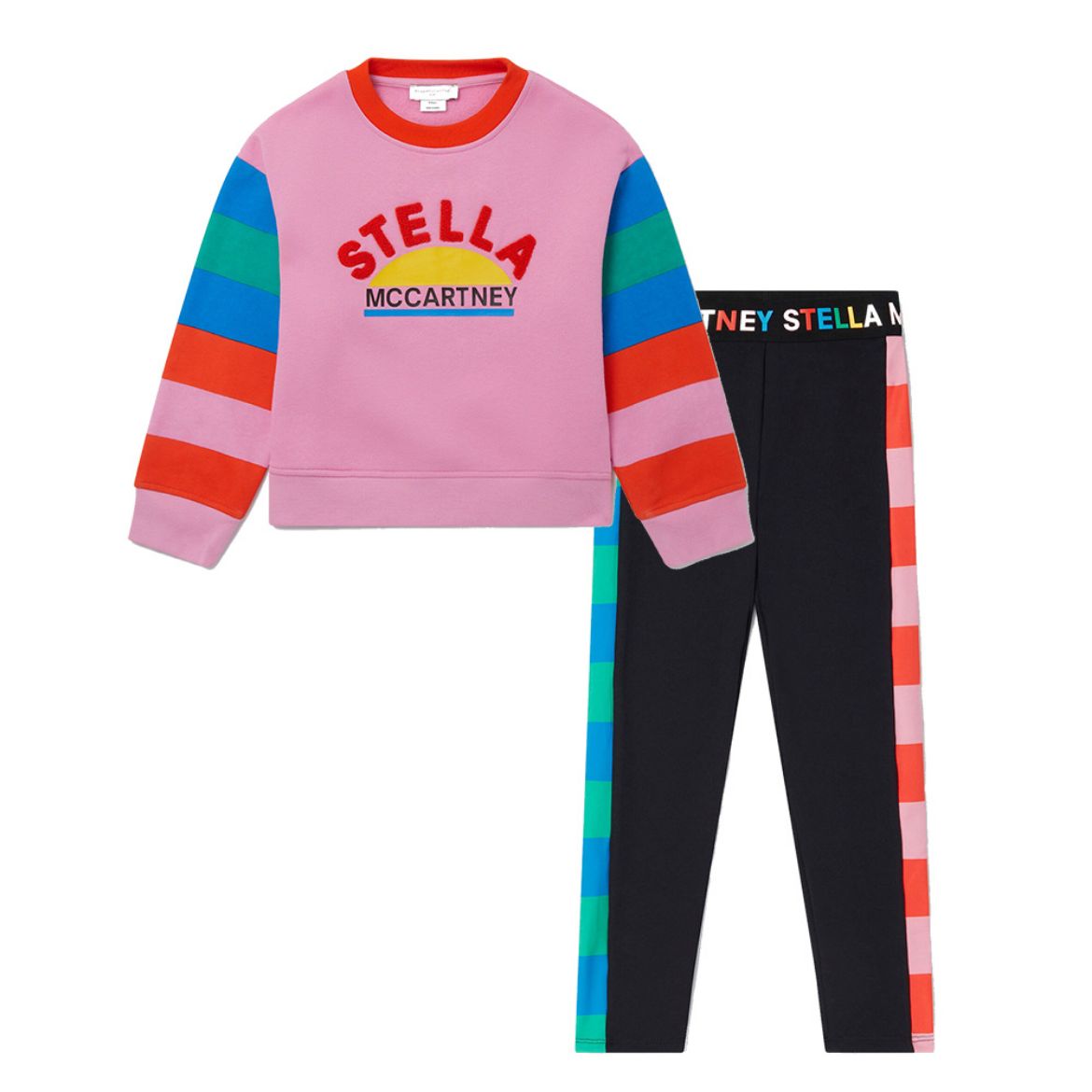 Picture of Stella Mc Cartney Girls Pink Sweater with Black Striped Leggings Set