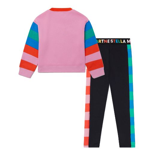 Picture of Stella Mc Cartney Girls Pink Sweater with Black Striped Leggings Set