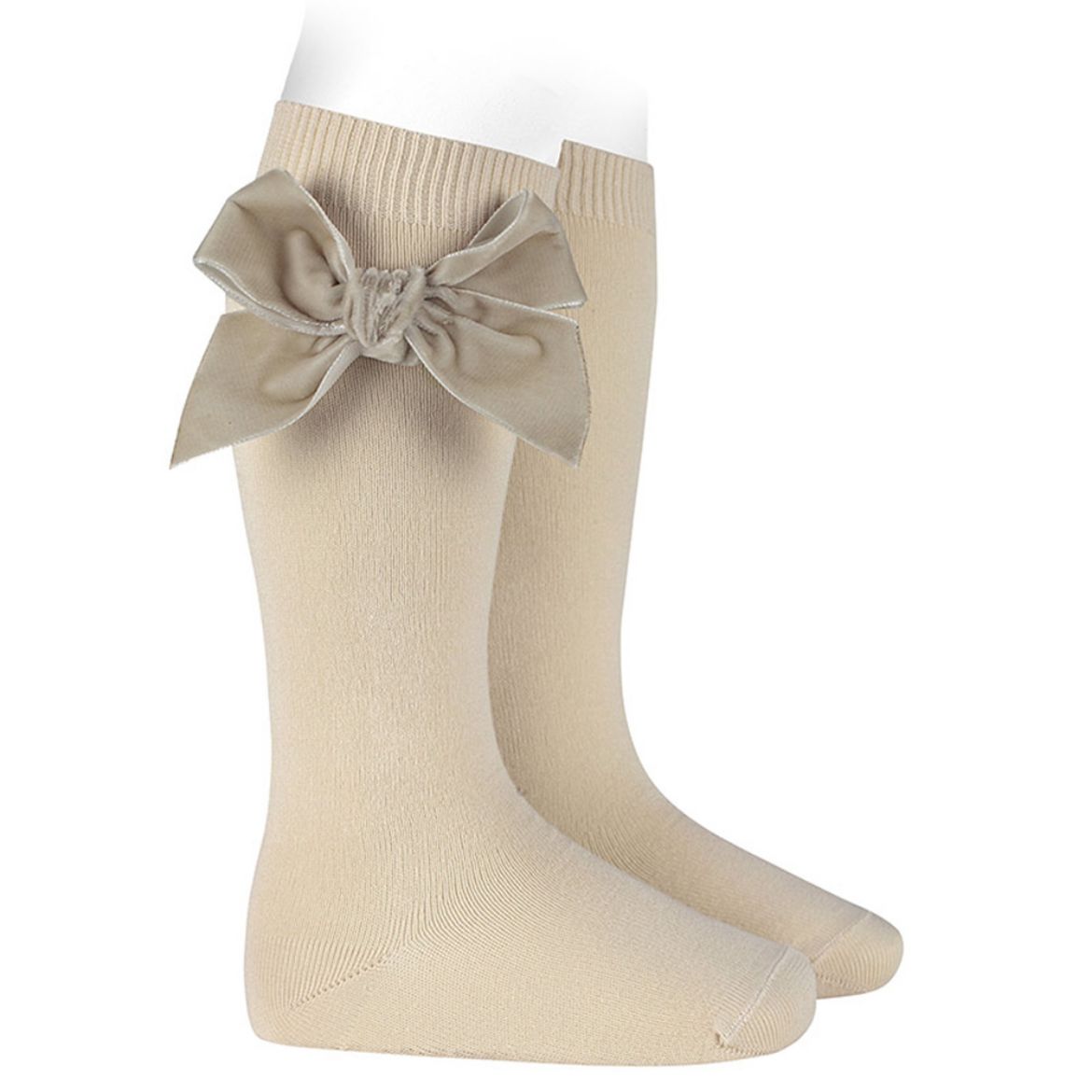 Picture of Condor Knee High Socks with Side Velvet Bow - Linen