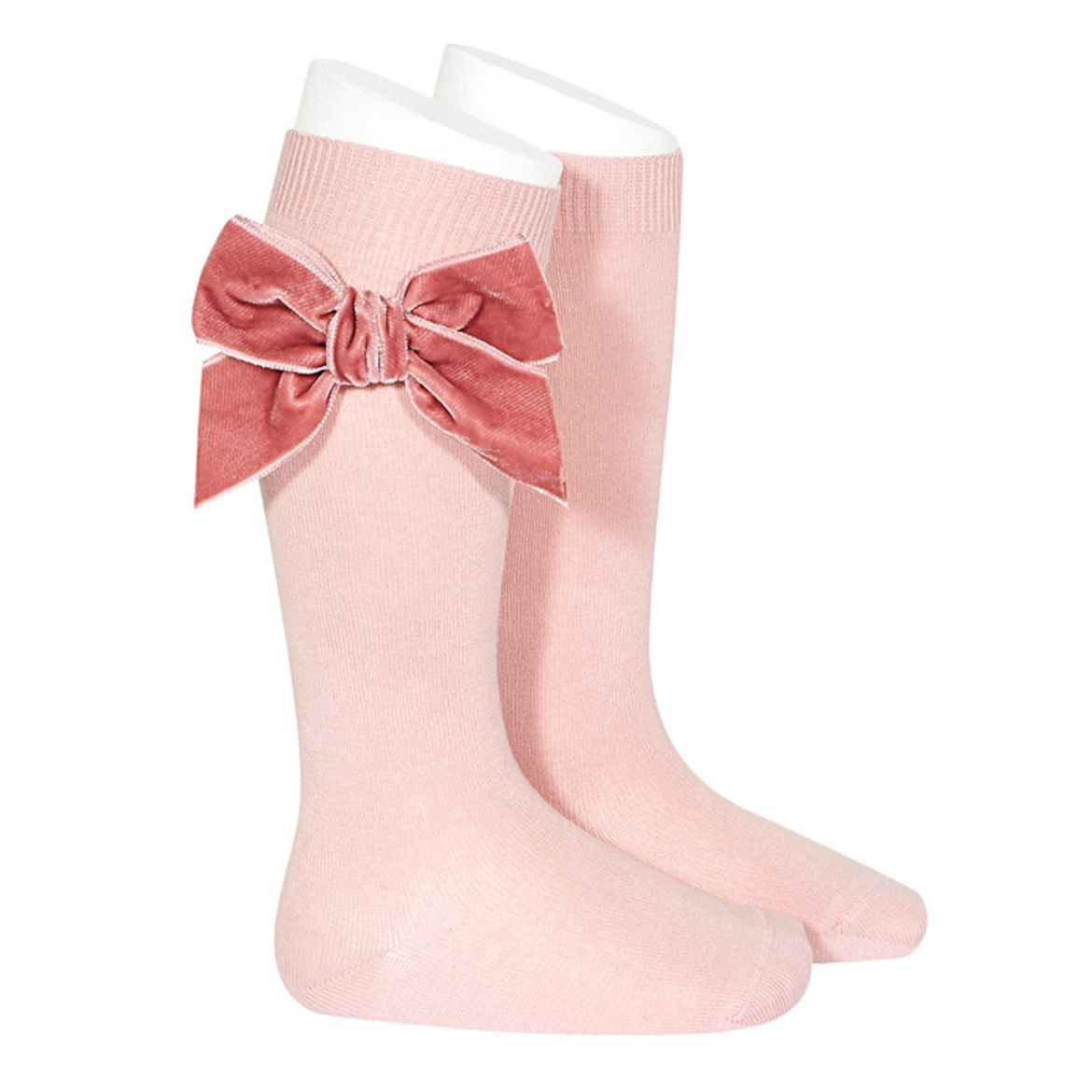 Picture of Condor Knee High Socks with Side Velvet Bow - Pale Pink