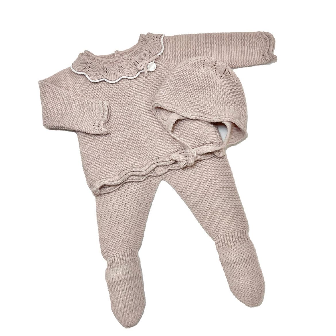 Picture of Martin Aranda Baby Girls Pink Bow Neck Knit Set With Hat