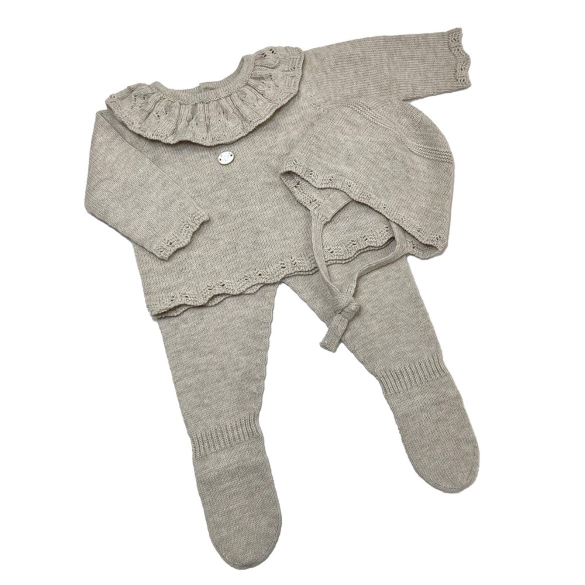 Picture of Martin Aranda Baby Girls Beige Knit Set With Hat