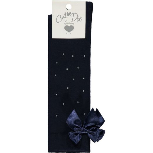 Picture of A Dee Girls Navy 'Penny' Diamante Knee Socks