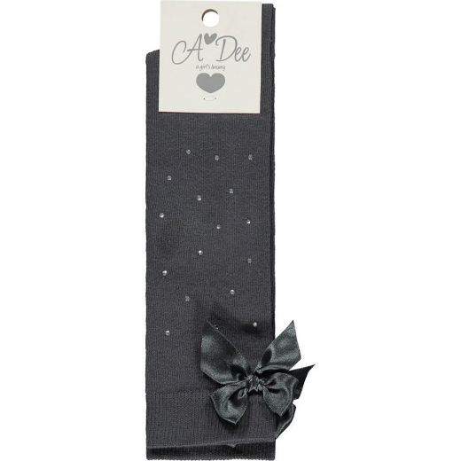 Picture of A Dee Girls Grey 'Penny' Diamante Knee Socks