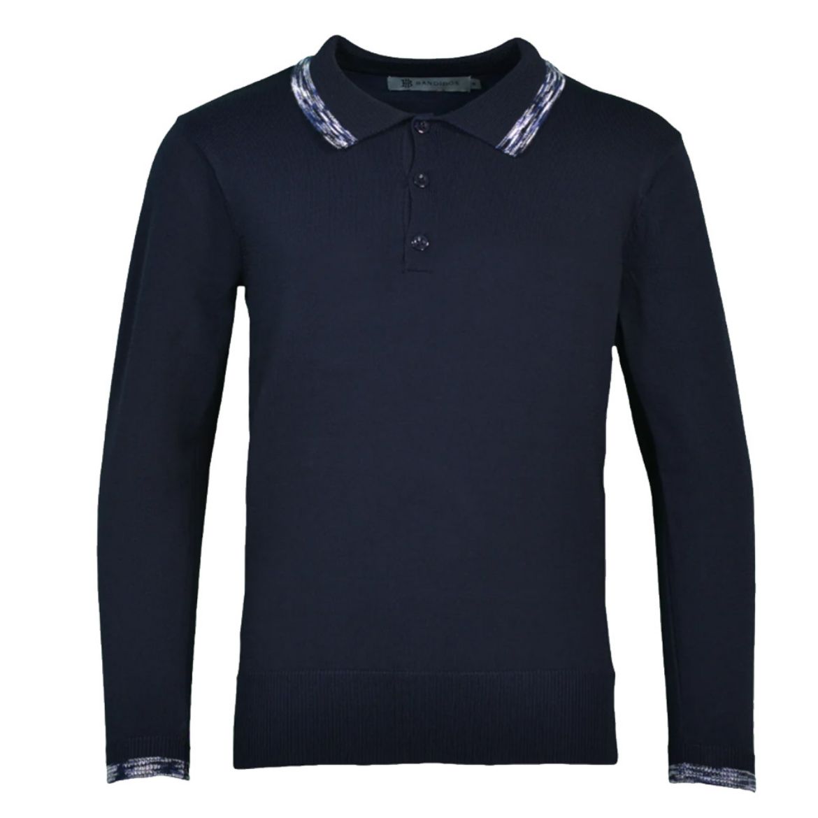 Picture of Moda Bandidos Boys Space Dye Trim Navy Long Sleeve Polo