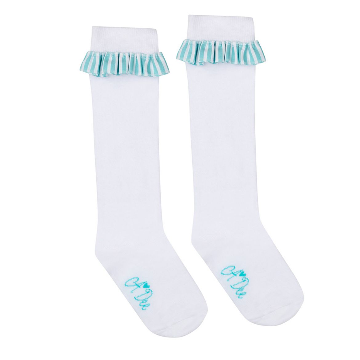 Picture of A Dee Orlena White Stripe Frill Knee Socks