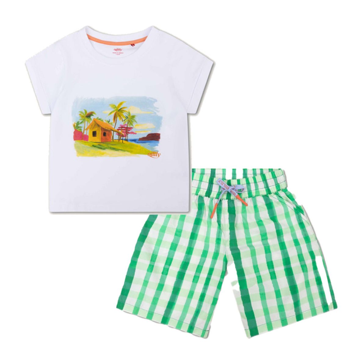 Picture of Oilily Boys Tuk T-Shirt & Plank Green Check Short Suit