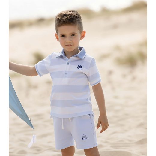 Picture of Patachou Boys Blue & White Stripe Polo Set