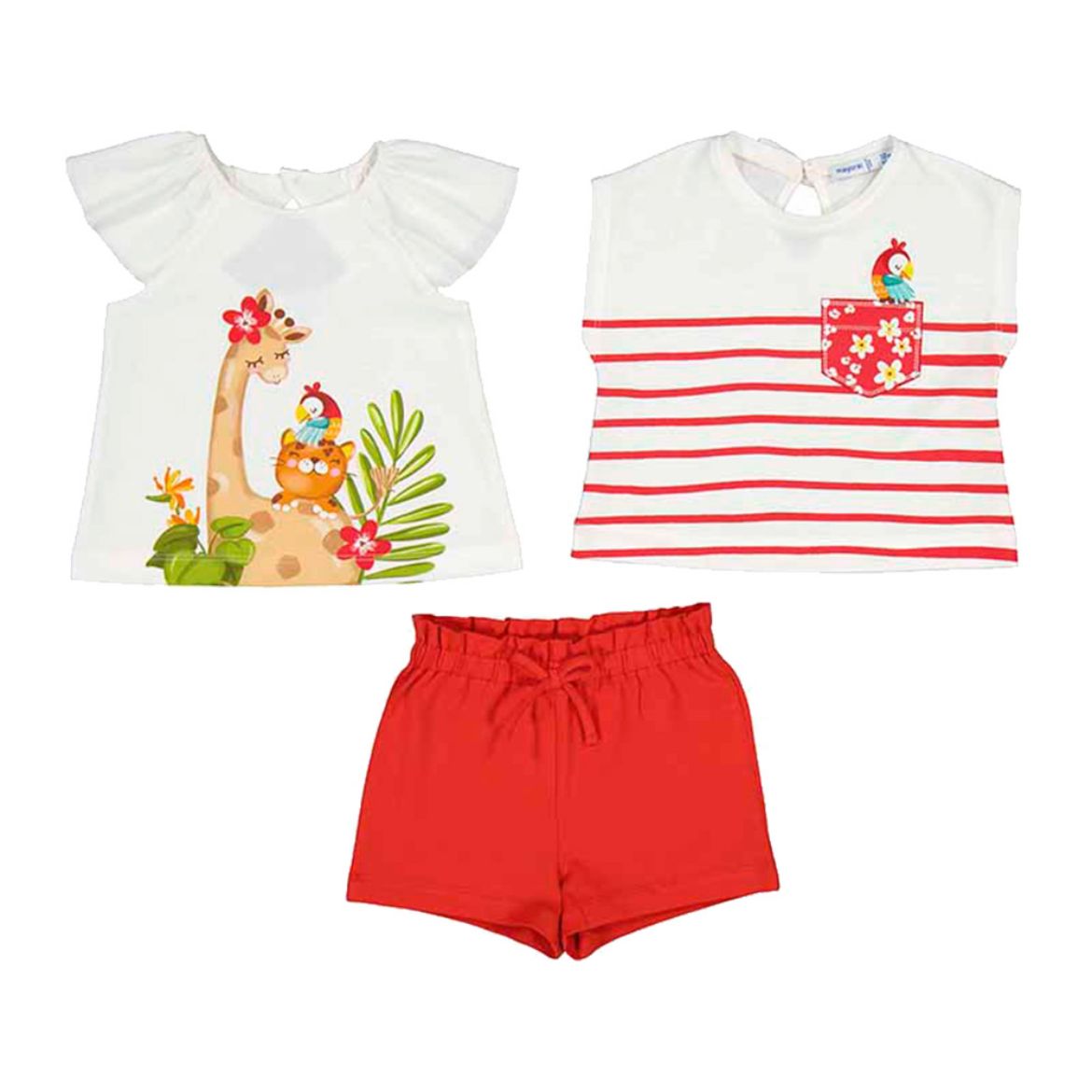 Picture of Mayoral Baby Girls Red & White 3 Piece Short Set