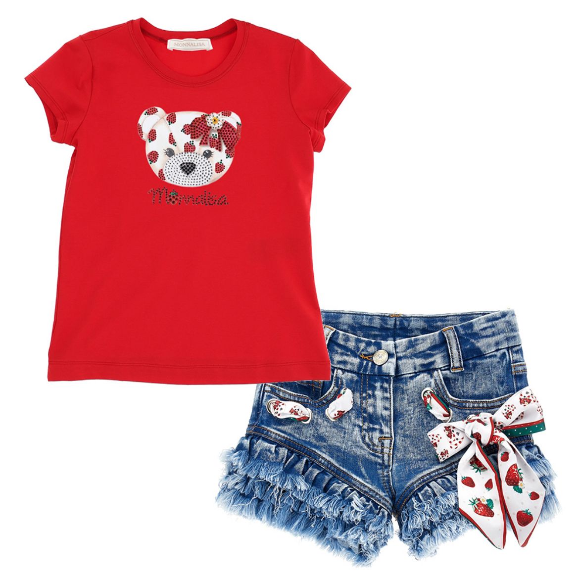 Picture of Monnalisa Red Teddy T-Shirt & Strawberry Shorts
