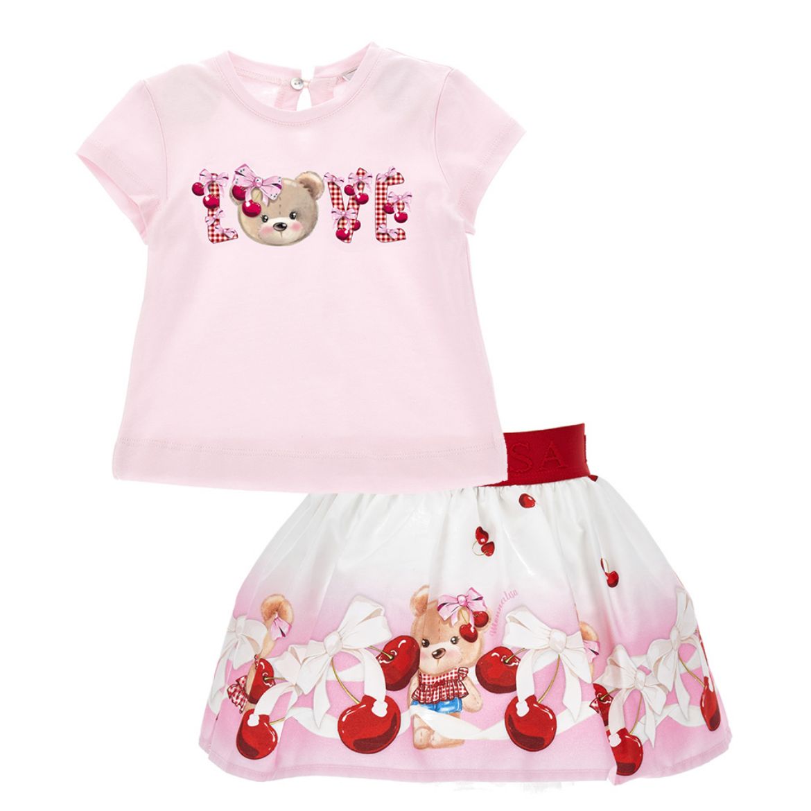 Picture of Monnalisa Baby Cherry T-Shirt & Skirt Set