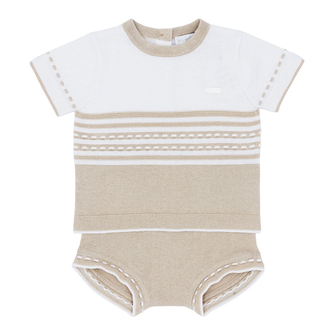 Picture of Blues Baby Boys Knitted Beige Round Neck Short Set