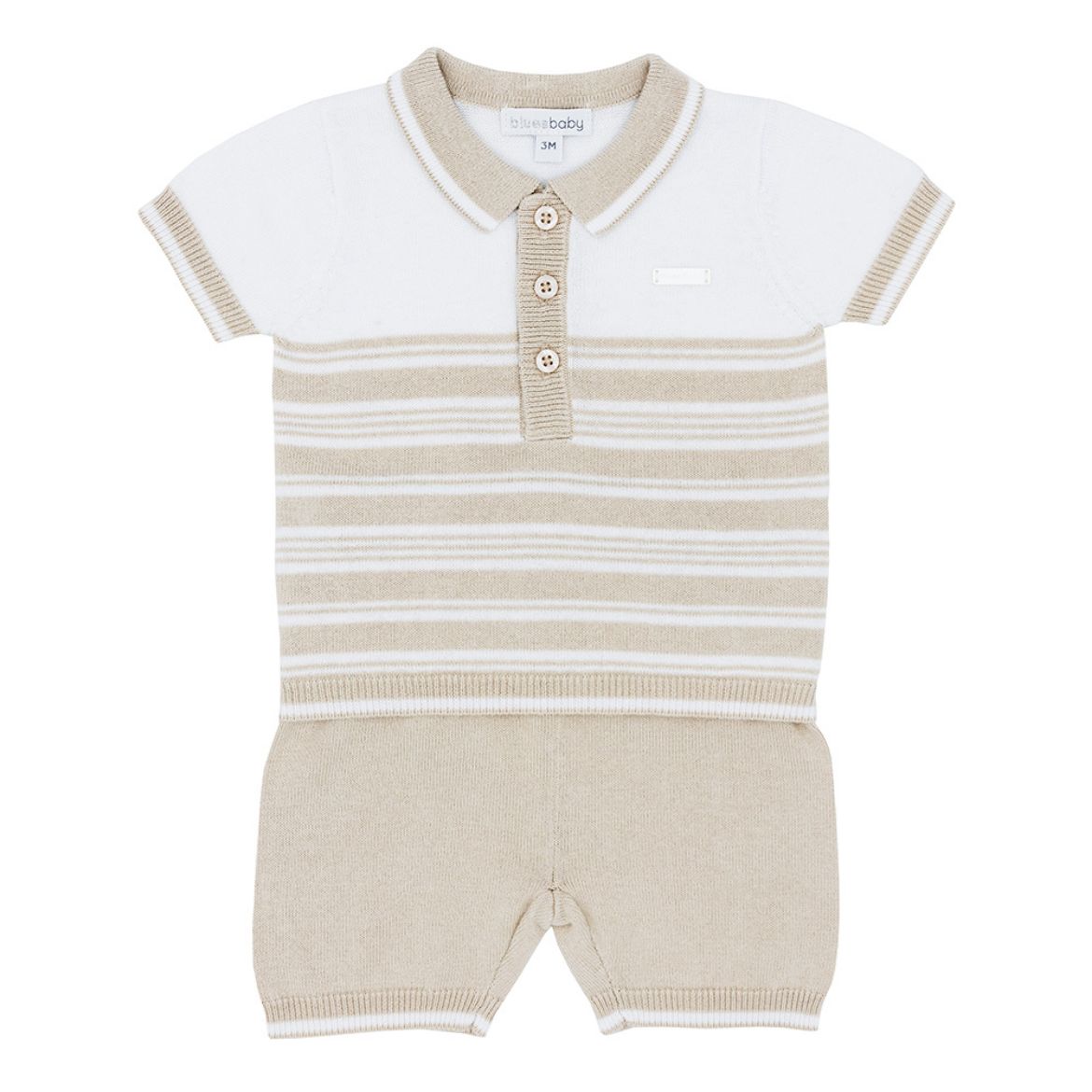 Picture of Blues Baby Boys Knitted Beige Stripe Polo & Short Set