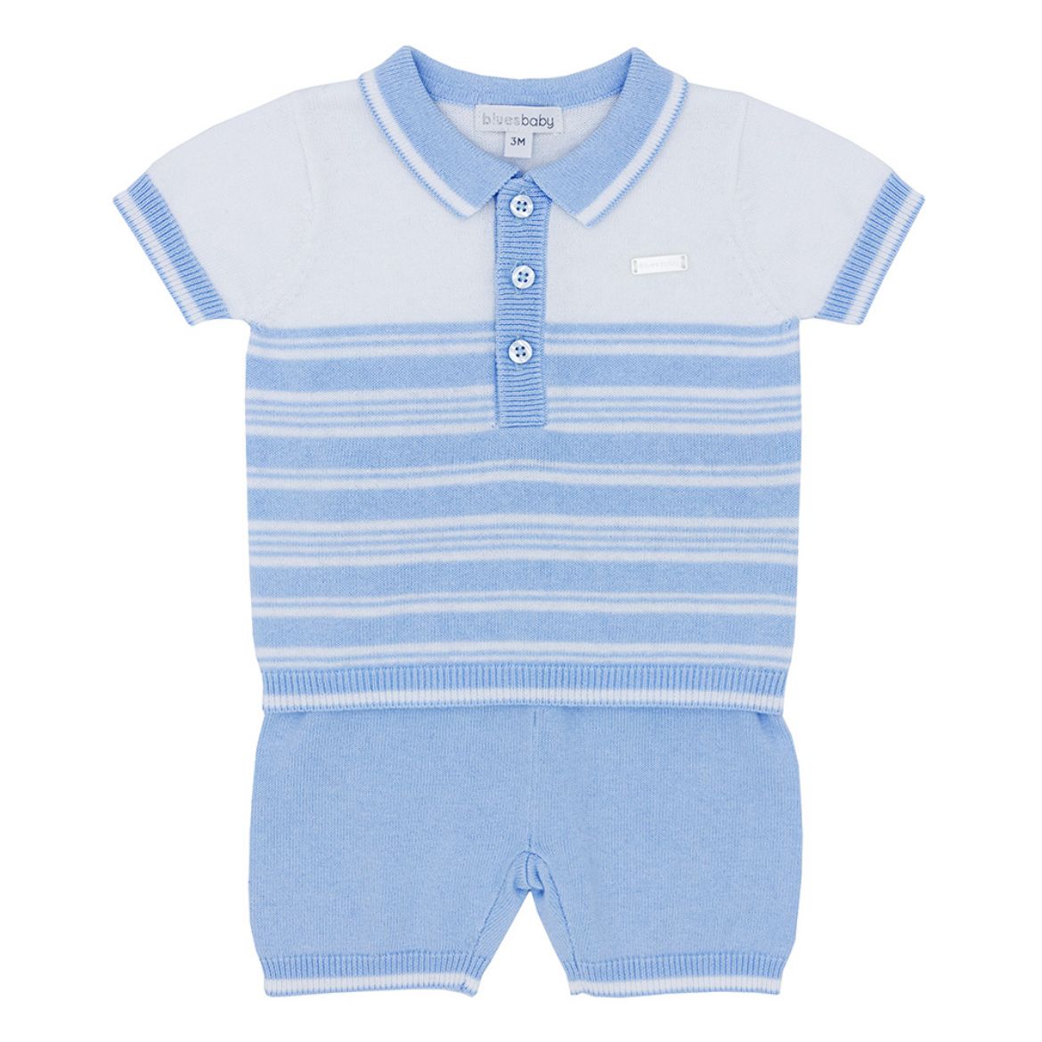 Picture of Blues Baby Boys Knitted Blue Stripe Polo & Short Set