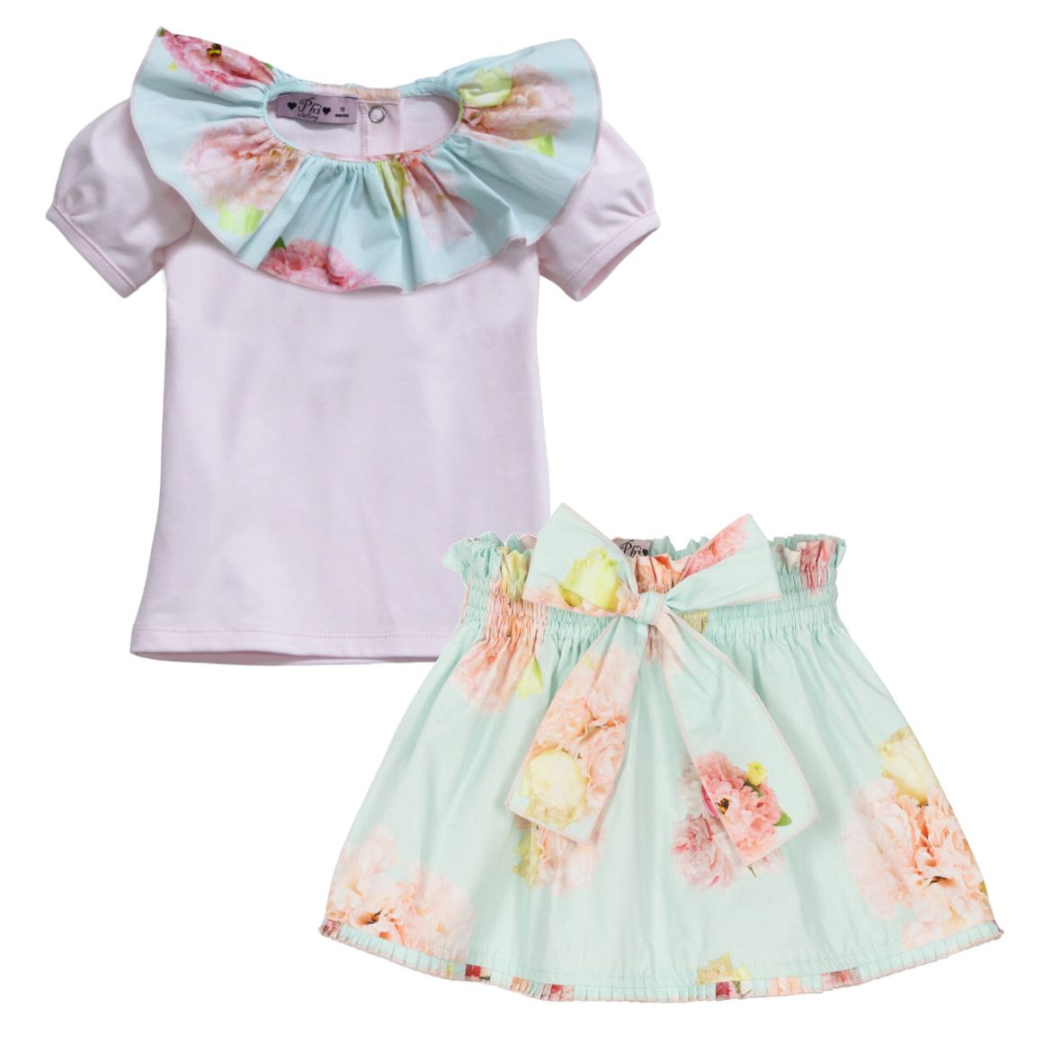 Picture of Phi Aqua & Pink Flower Top & Skirt Set