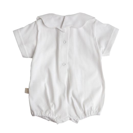 Picture of Baby Gi White Cotton Pique Short Romper
