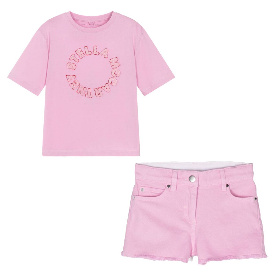Picture of Stella Mc Cartney Girls Pink T-shirt & Denim Short Set