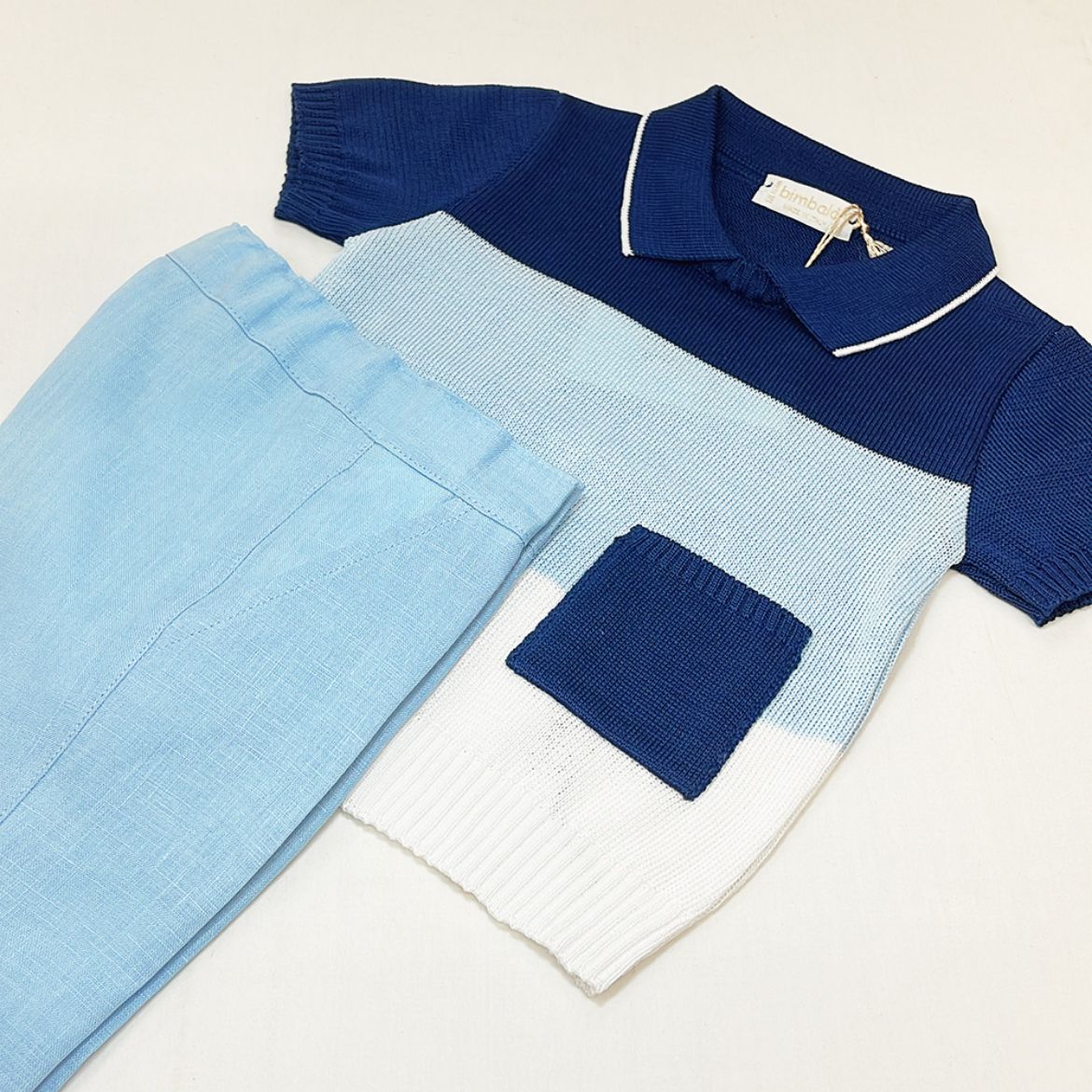 Picture of Bimbalo Boys Blue Knitted Polo & Short Set