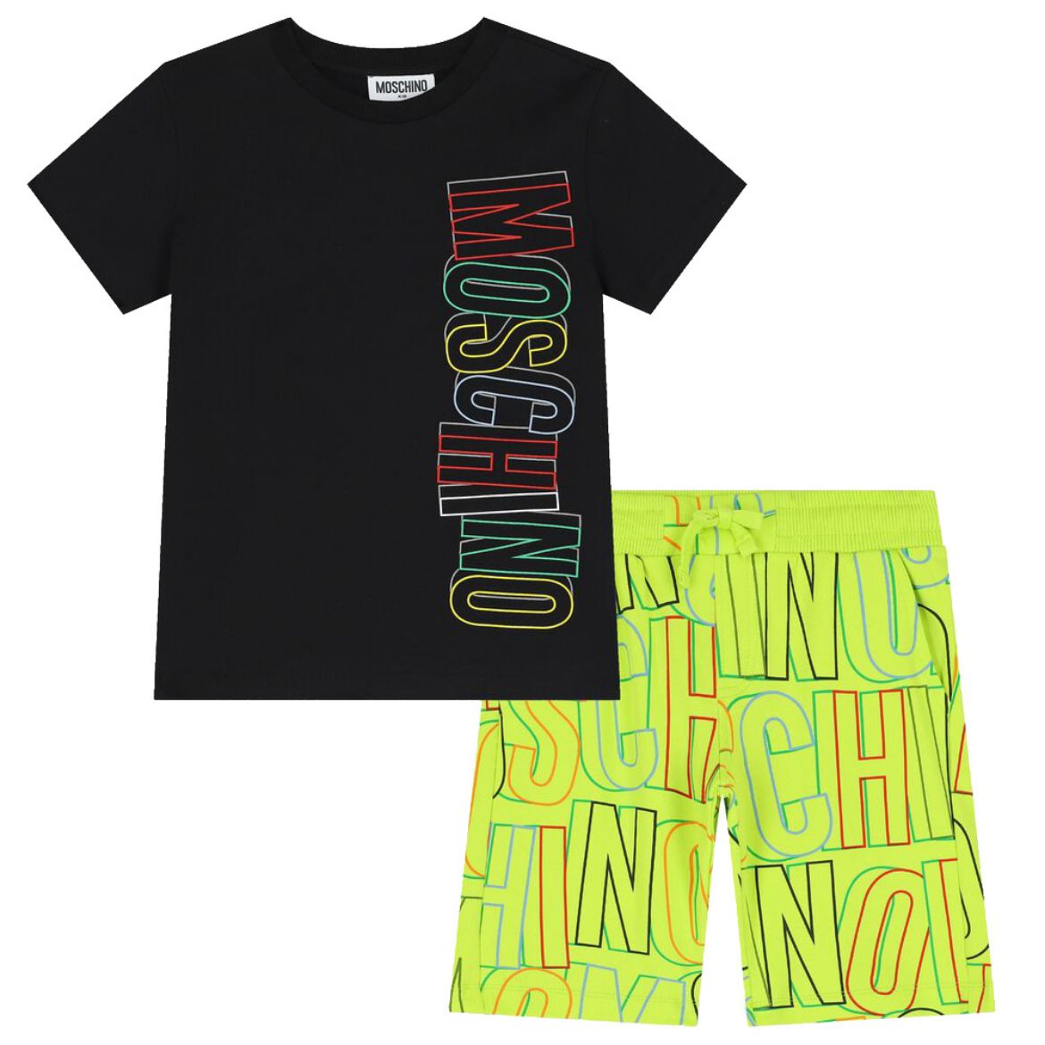 Picture of Moschino Boys Black T-shirt& Lime Green Short Set