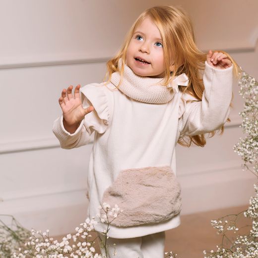 Picture of Patachou Girls Cream Faux Fur Tracksuit