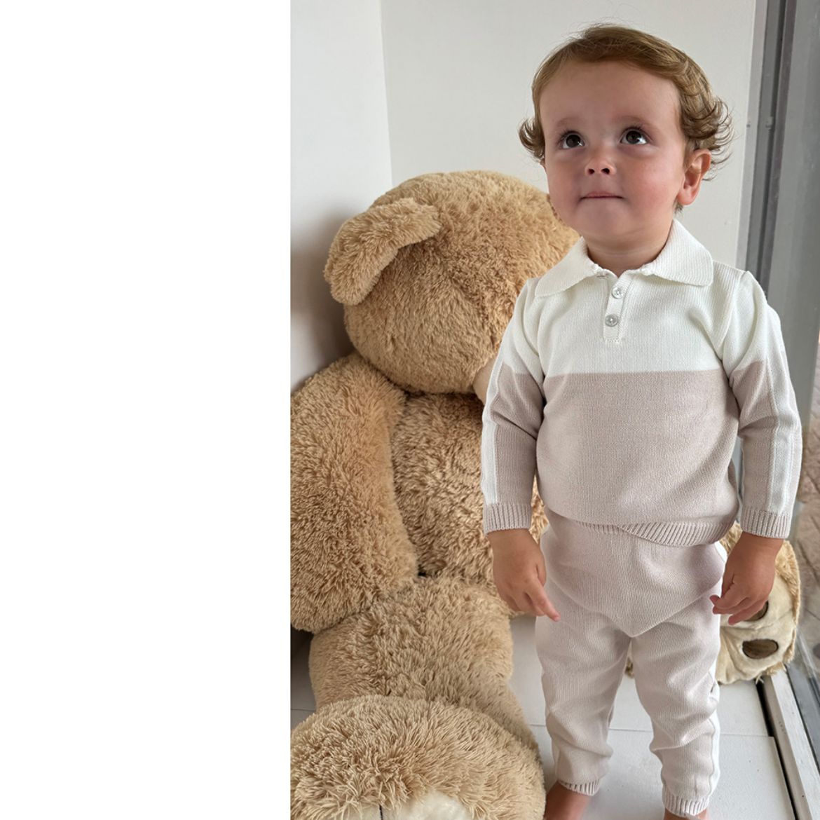 Granlei Boys Cream Beige Knitted Tracksuit. Melanie Louise Childrens Designer Wear