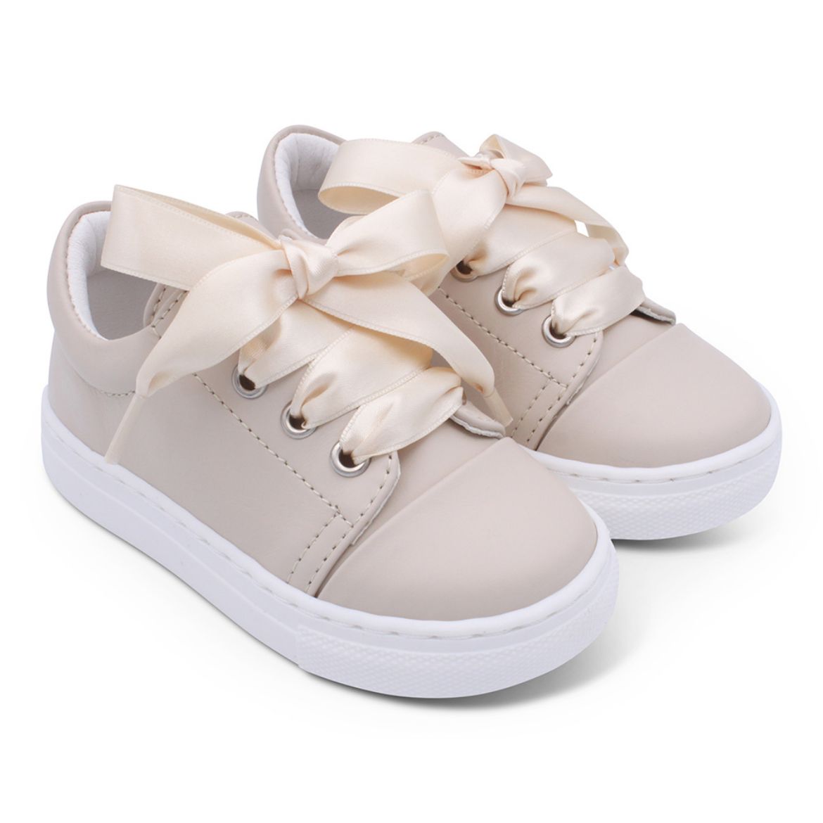 Picture of Borboleta Girls Santi Nude Leather Trainers