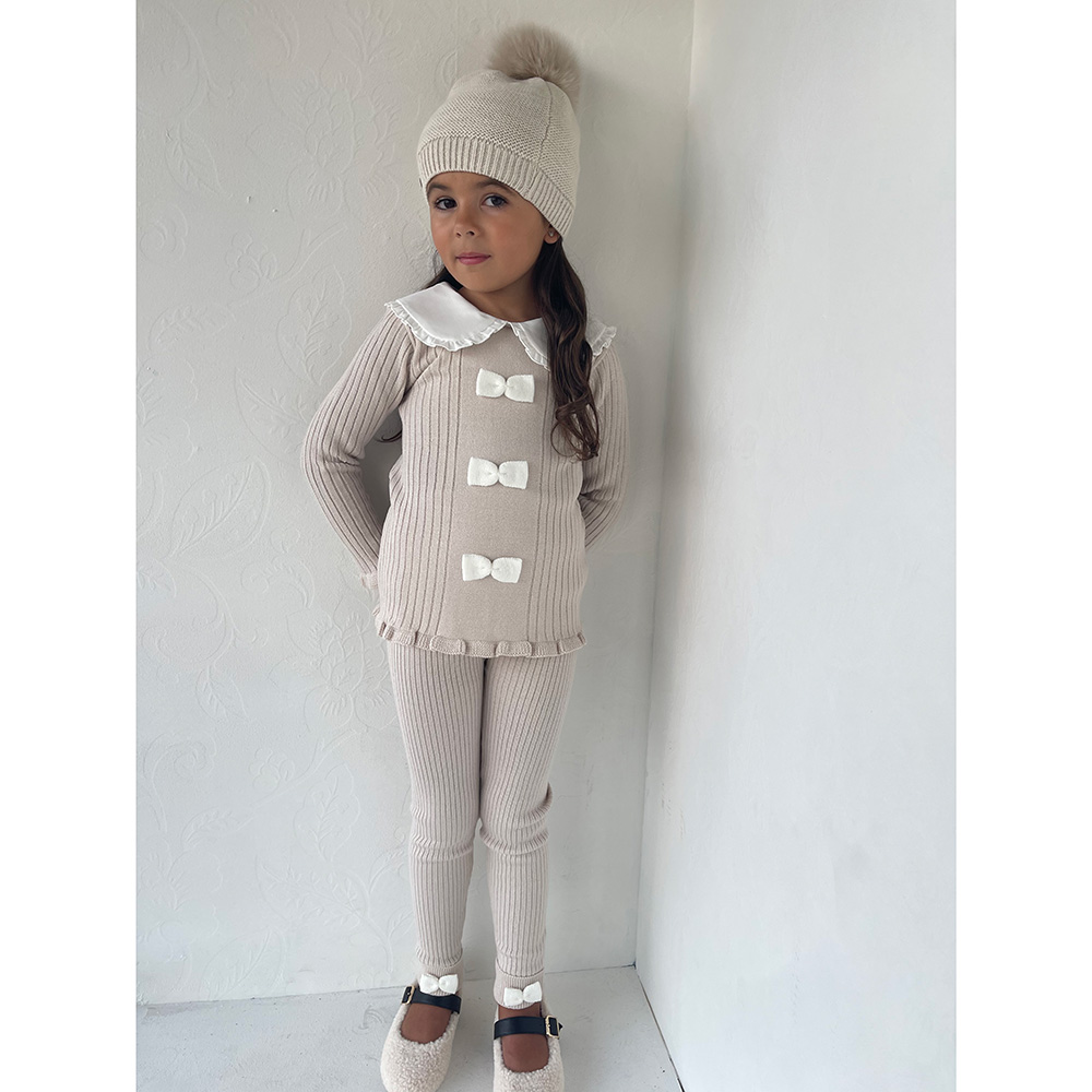 Granlei Girls Beige Cream Knitted Tracksuit Melanie Louise Childrens Designer Wear