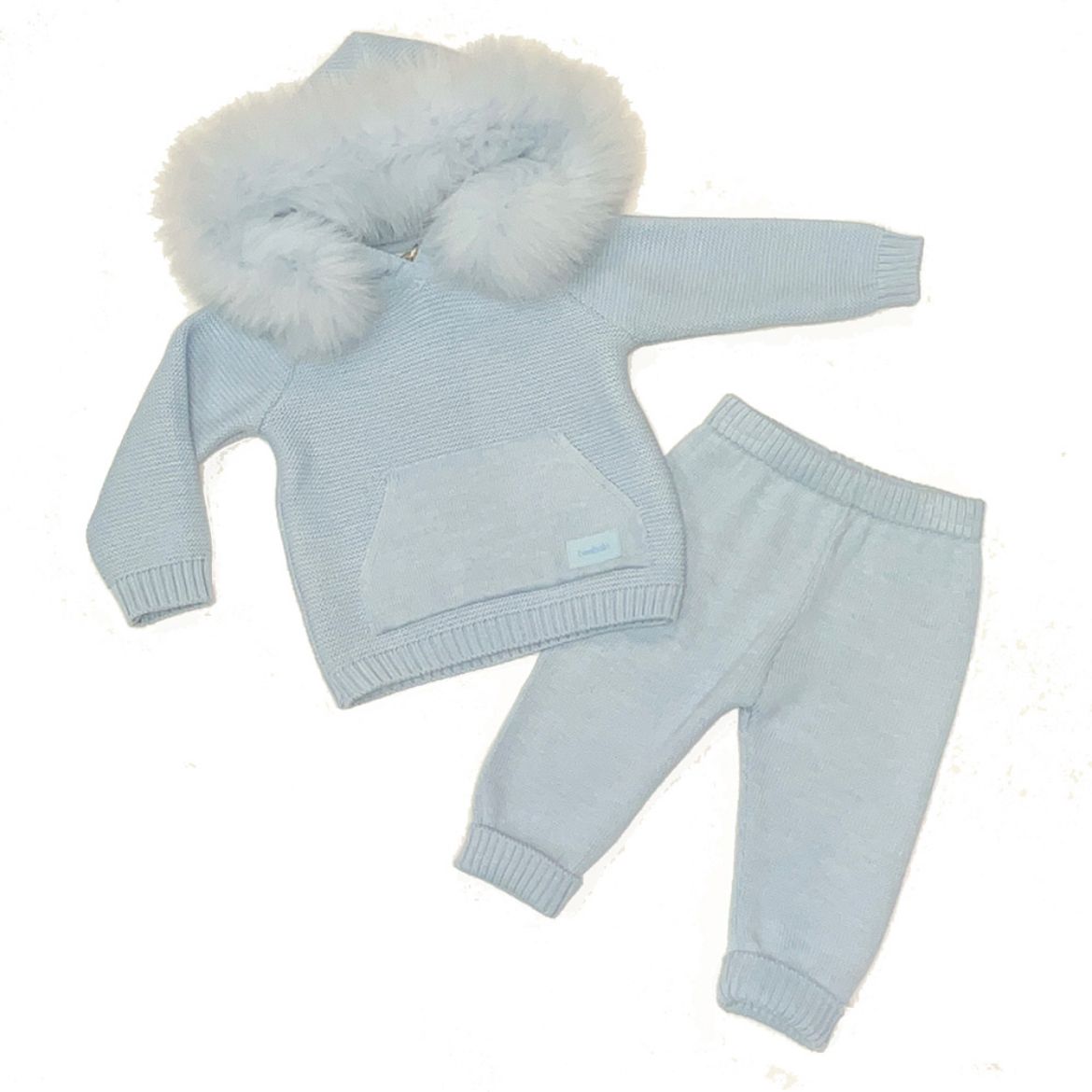 Picture of Bimbalo Boys Blue Knit Tracksuit With Fur Hood
